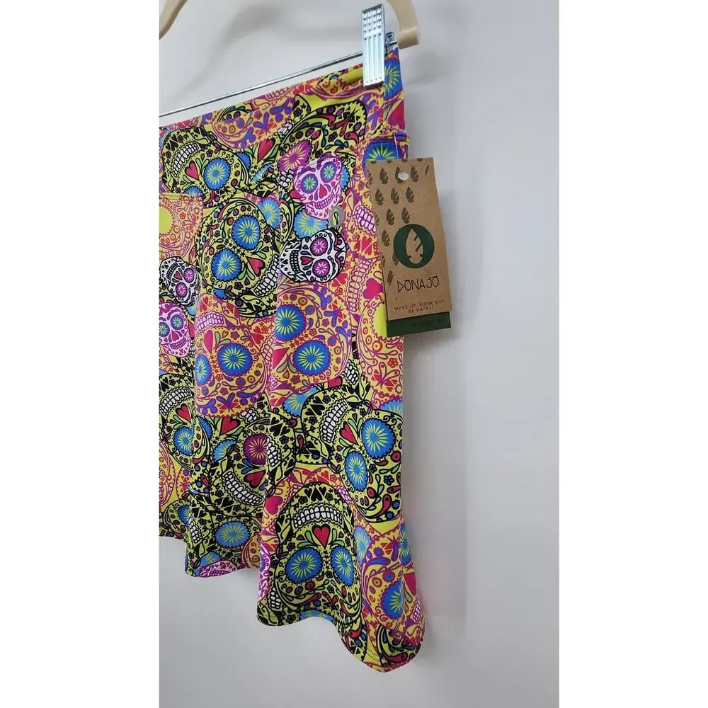 NEW Dona Jo Eco Friendly Skirt‎ Day Of The Dead Athletic Skirt Size Large